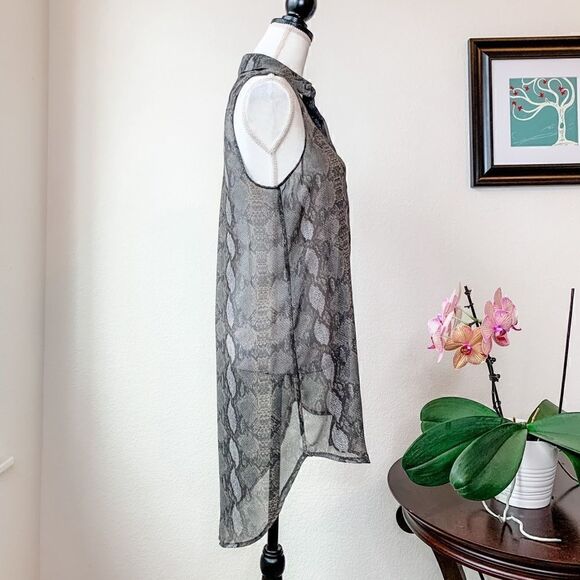 🍋 Lush • Sheer Snake Print Button-Down Tunic Blouse - Picture 3 of 9